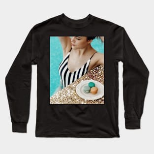 Woman, Girl, Swimming pool, Glitter, Fashion art, Fashion print, Scandinavian art, Modern art, Wall art, Print, Minimalistic, Modern Long Sleeve T-Shirt